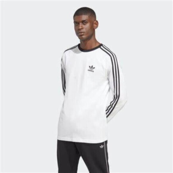 Adidas Adicolor Classics 3-Stripes Long Sleeve Tee – White/Black  Men’s Slim Fit - Picture 4 of 12
